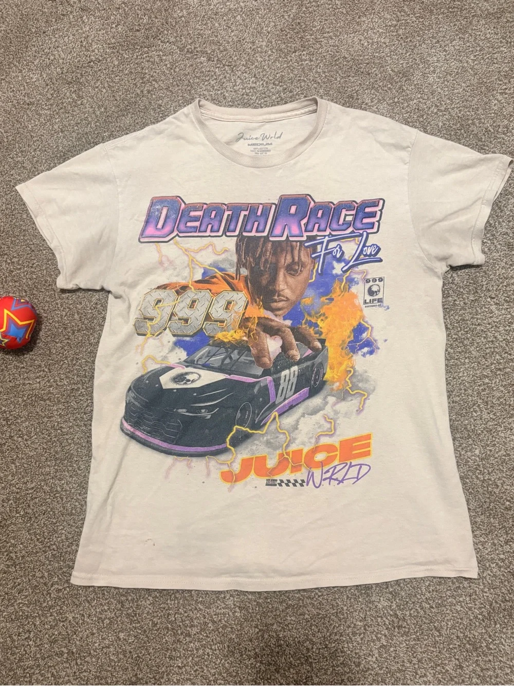 Juice WRLD 'Death Race For Love' Graphic Tee - Cream with Purple & Orange Print